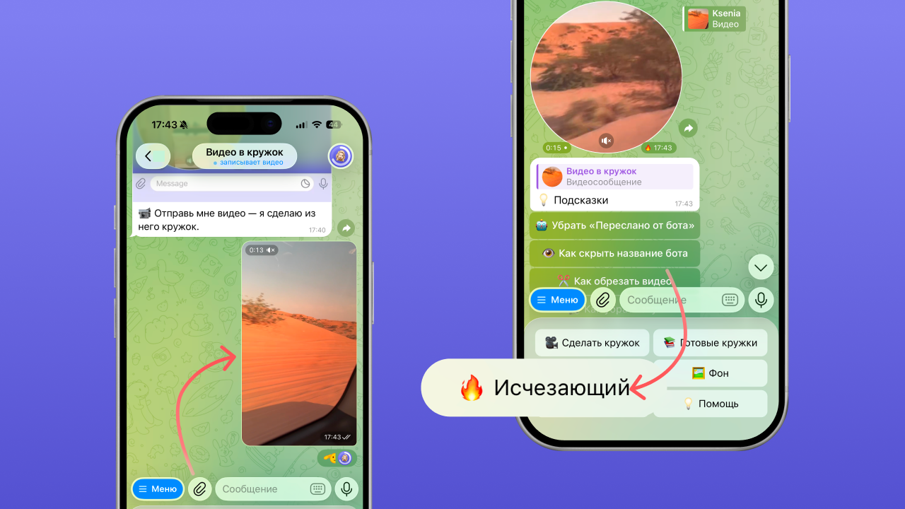 Функція Зникаючий у боті Відео в кружечок